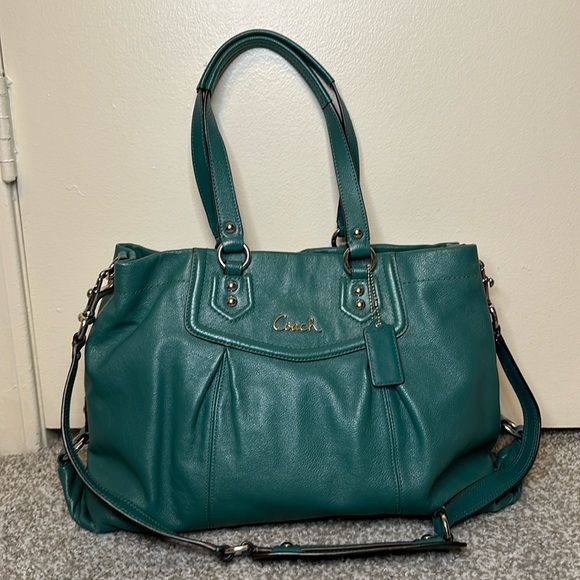 Coach Handbags - Coach Green Ashley Leather Satchel Handbag Purse Shoulder Bag AS IS!!